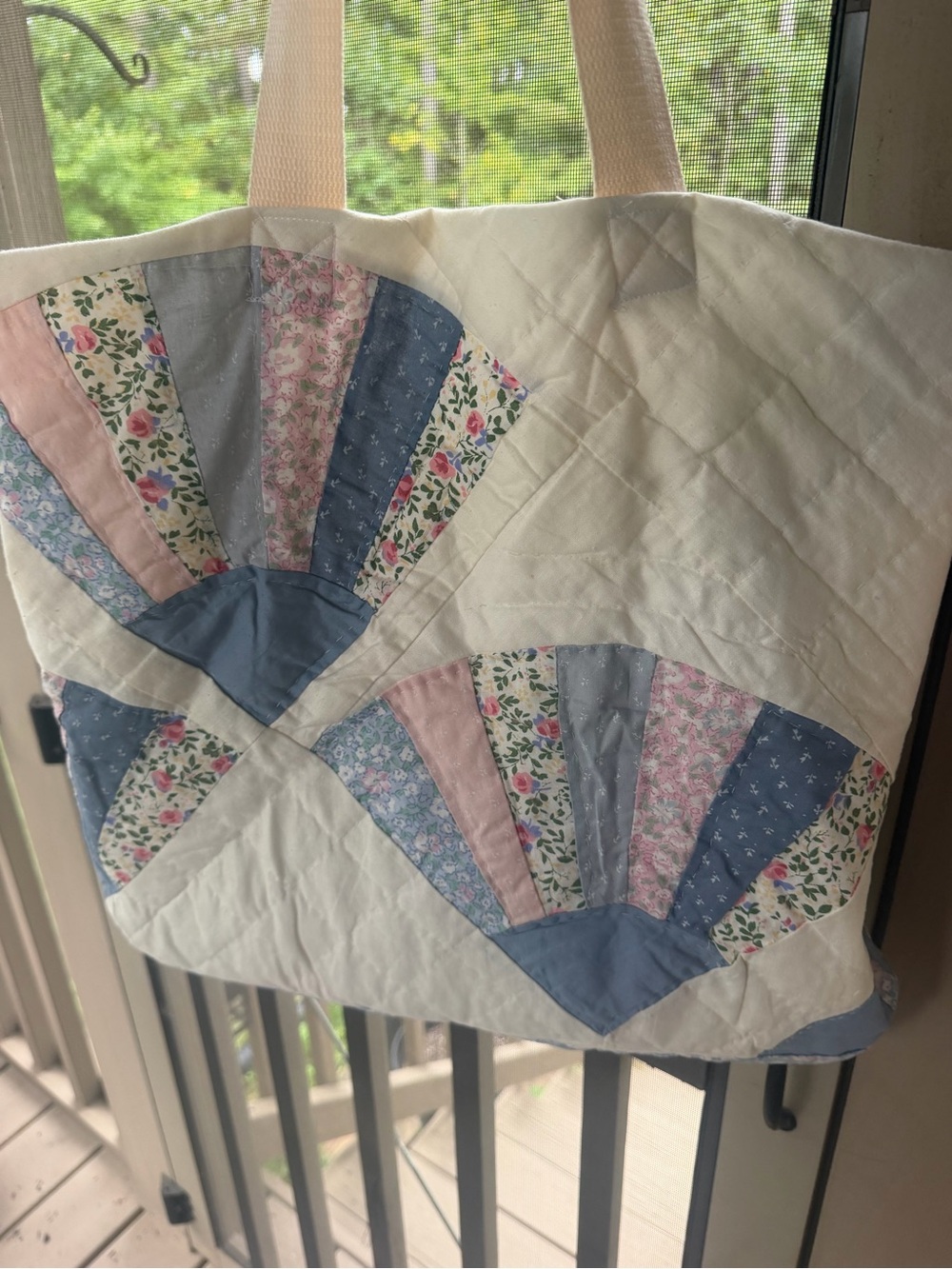 Handmade Quilted Patchwork Tote Bag - Blue, Pink, Cream